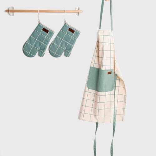 Juego guantes de cocina y delantal aqua verte