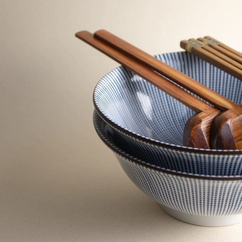 Set 2 cuencos de ramen Sendan Tokusa con palillos y cucharas (vajilla japonesa)