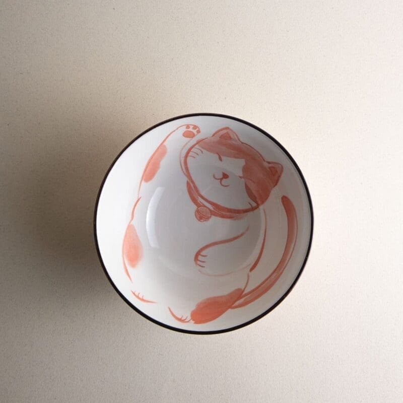 Bol de cerámica japonesa Neko Nishiki rojo (vajilla japonesa)