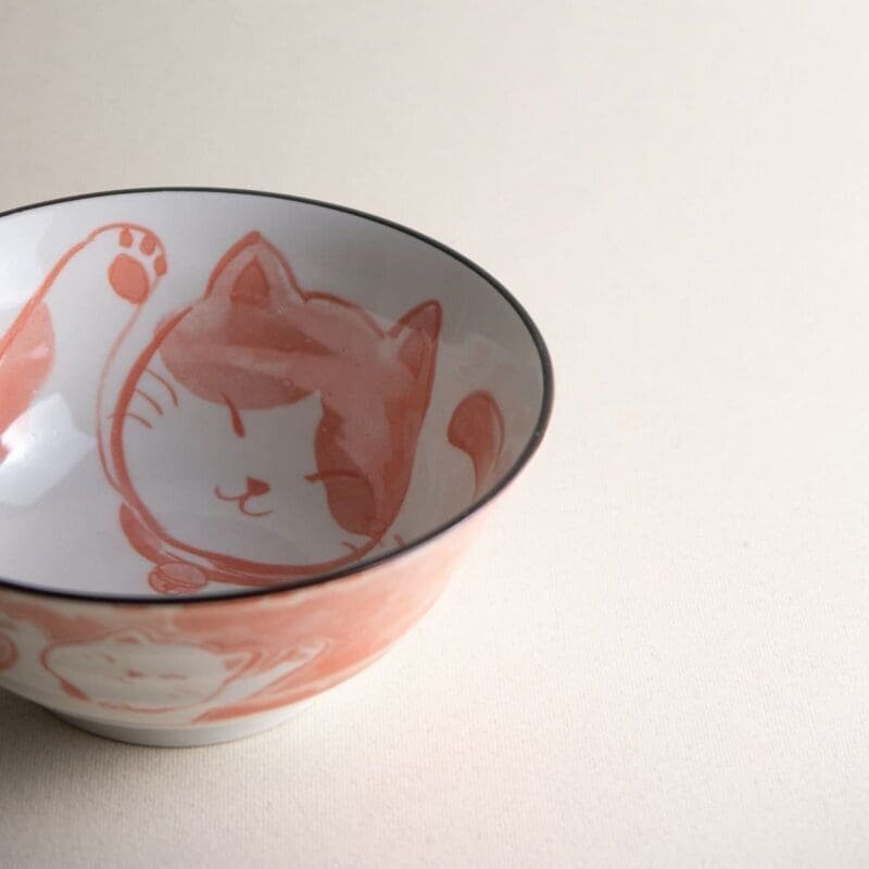 Bol de cerámica japonesa Neko Nishiki rojo (vajilla japonesa)