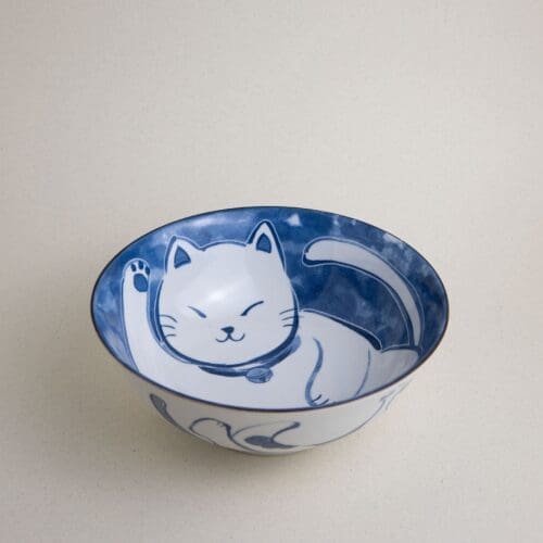 Cuenco para ramen Neko Nishiki azul (vajilla japonesa)
