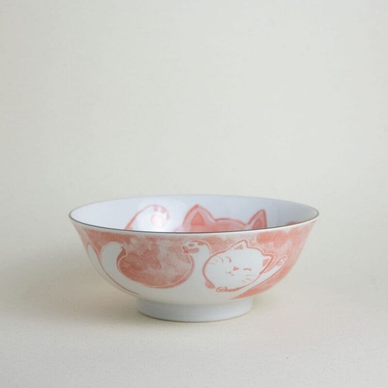 Cuenco para ramen Neko Nishiki rojo (vajilla japonesa)