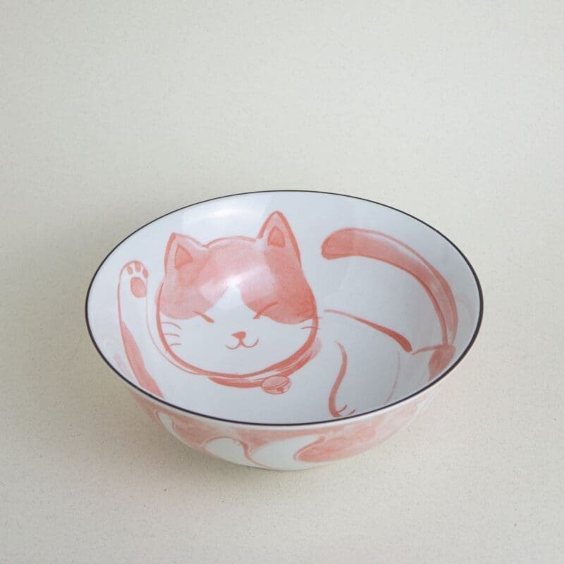 Cuenco para ramen Neko Nishiki rojo (vajilla japonesa)