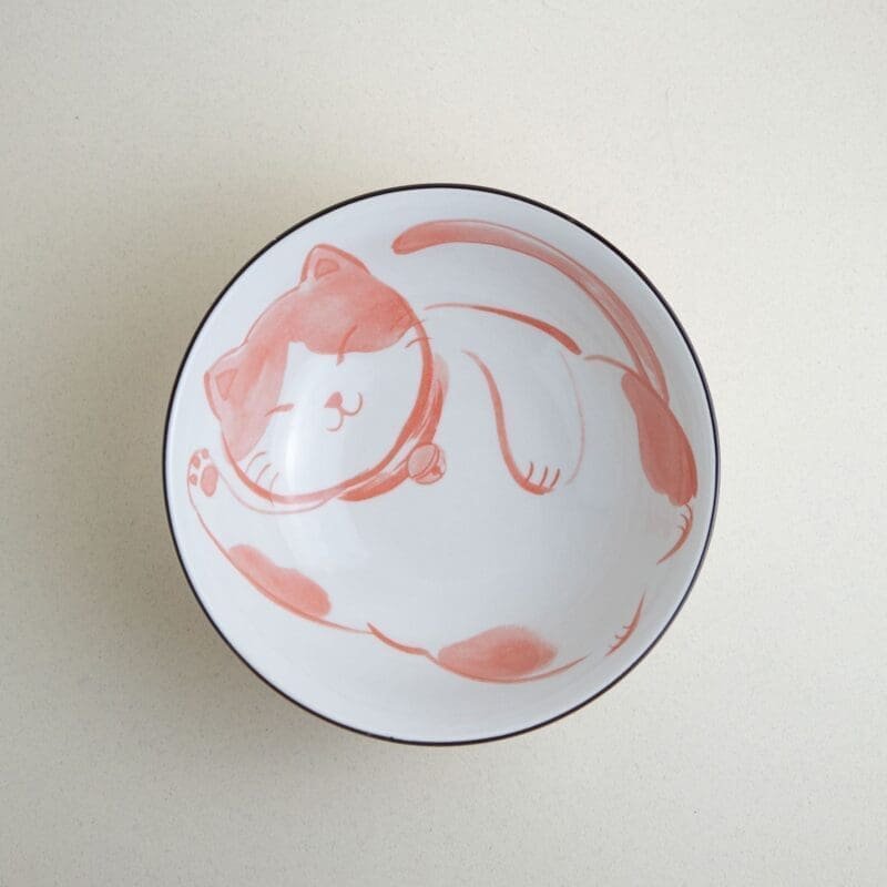 Cuenco para ramen Neko Nishiki rojo (vajilla japonesa)